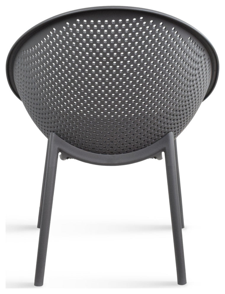 Modern Plastic Lounge Chair Perforated Egg Shaped Seat for Indoor/Outdoor, Grey