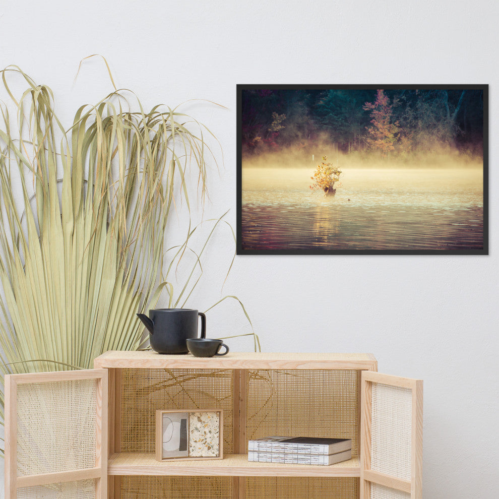 Golden Mist on Waples Pond Framed Photo Paper Wall Art Prints, Black, 24" X 36"