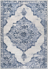 Alhambra Ornate Medallion Modern Runner Rug, Light Blue/Ivory, 5x8