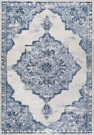 Alhambra Ornate Medallion Modern Runner Rug, Light Blue/Ivory, 5x8