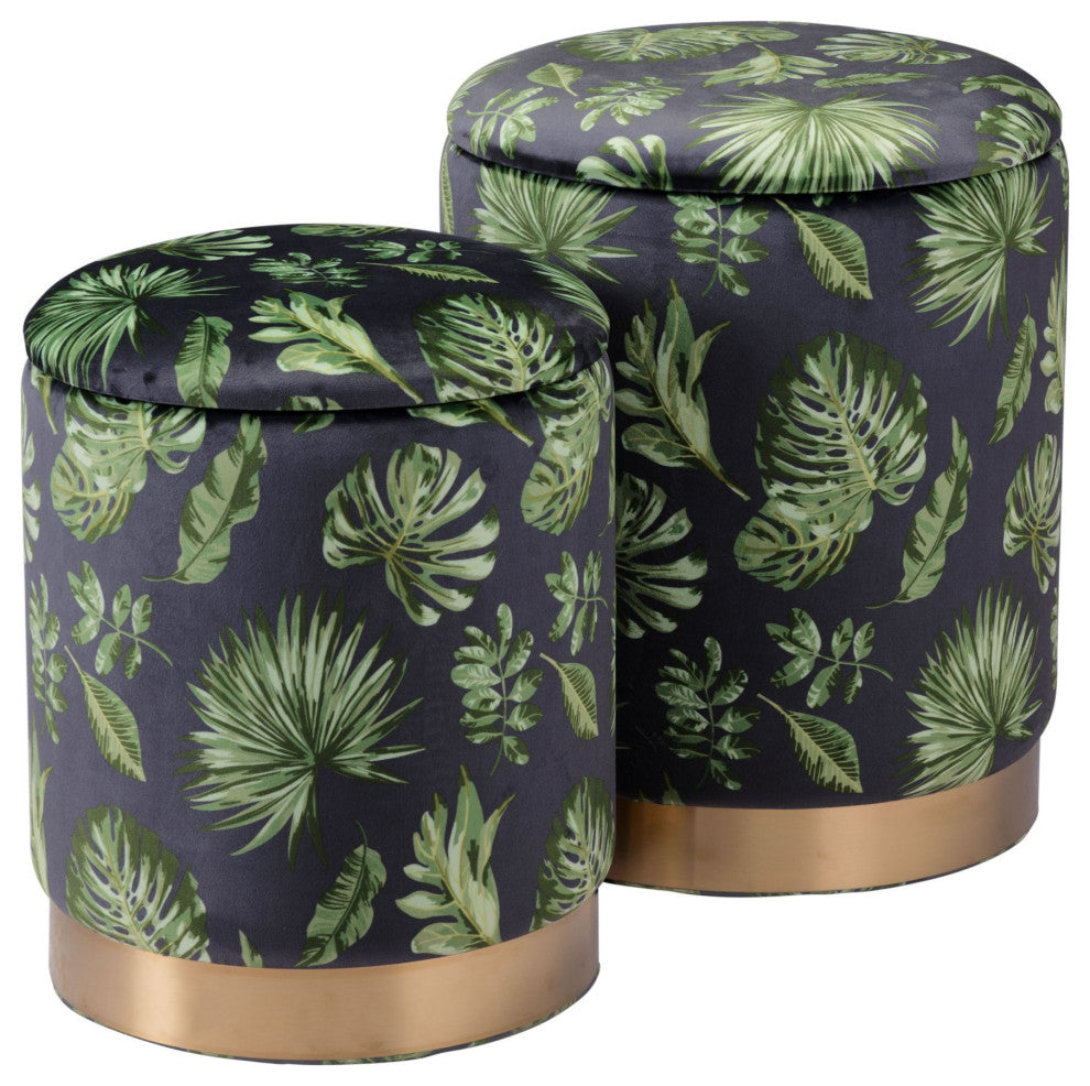 Storage Stool, Fabric, Wood, Green, Gold, Lounge Cafe Lobby Hospitality
