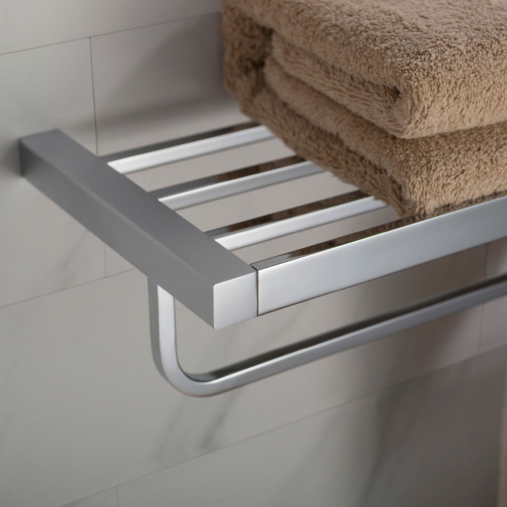 Stelios Bathroom Shelf with Towel Bar, Chrome