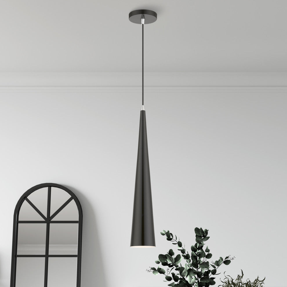 Andes 1 Light Shiny Black With Polished Chrome Accents Single Tall Pendant