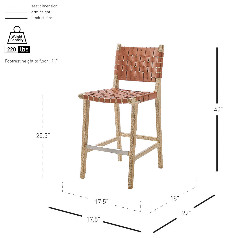 Marco Faux Leather Counter Stool Drift Wood Frame, Ochre Brown