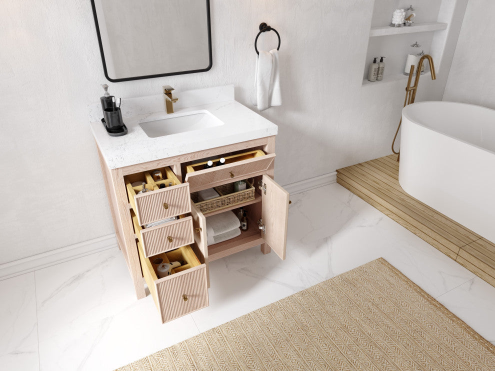 Sonoma Oak 36" Center Sink Bath Vanity With 2" Viola Gold