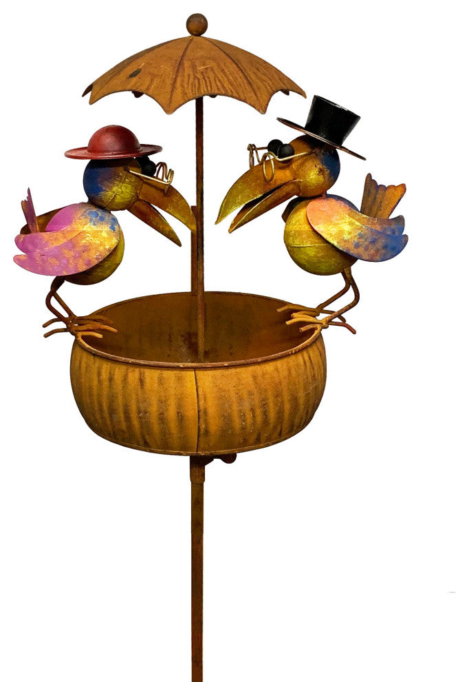 Metal Rustic Bird Feeder Outdoor Garden Stake with Crows