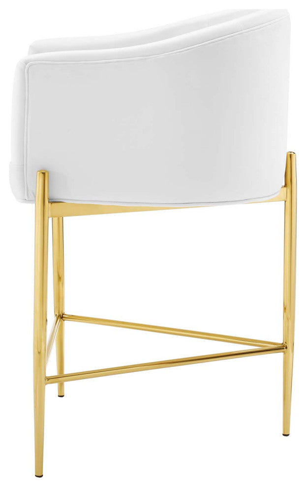 Tufted Counter Stool Chair, Set of 2, Velvet, Metal, White, Modern, Bar Pub