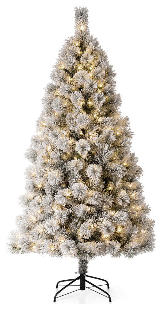 6ft Pre-Lit Flocked Pencil Pine Artificial Christmas Tree With 300 Warm Lights