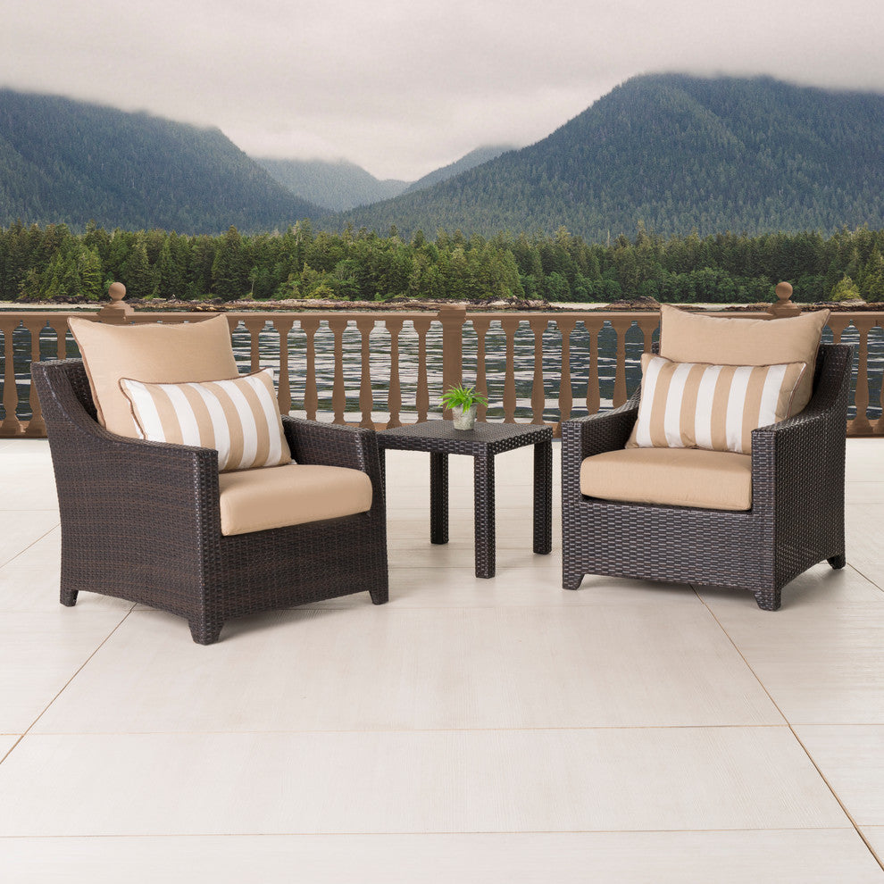 Deco 3 Piece Aluminum Outdoor Club Chairs and Side Table Set, Maxim Beige