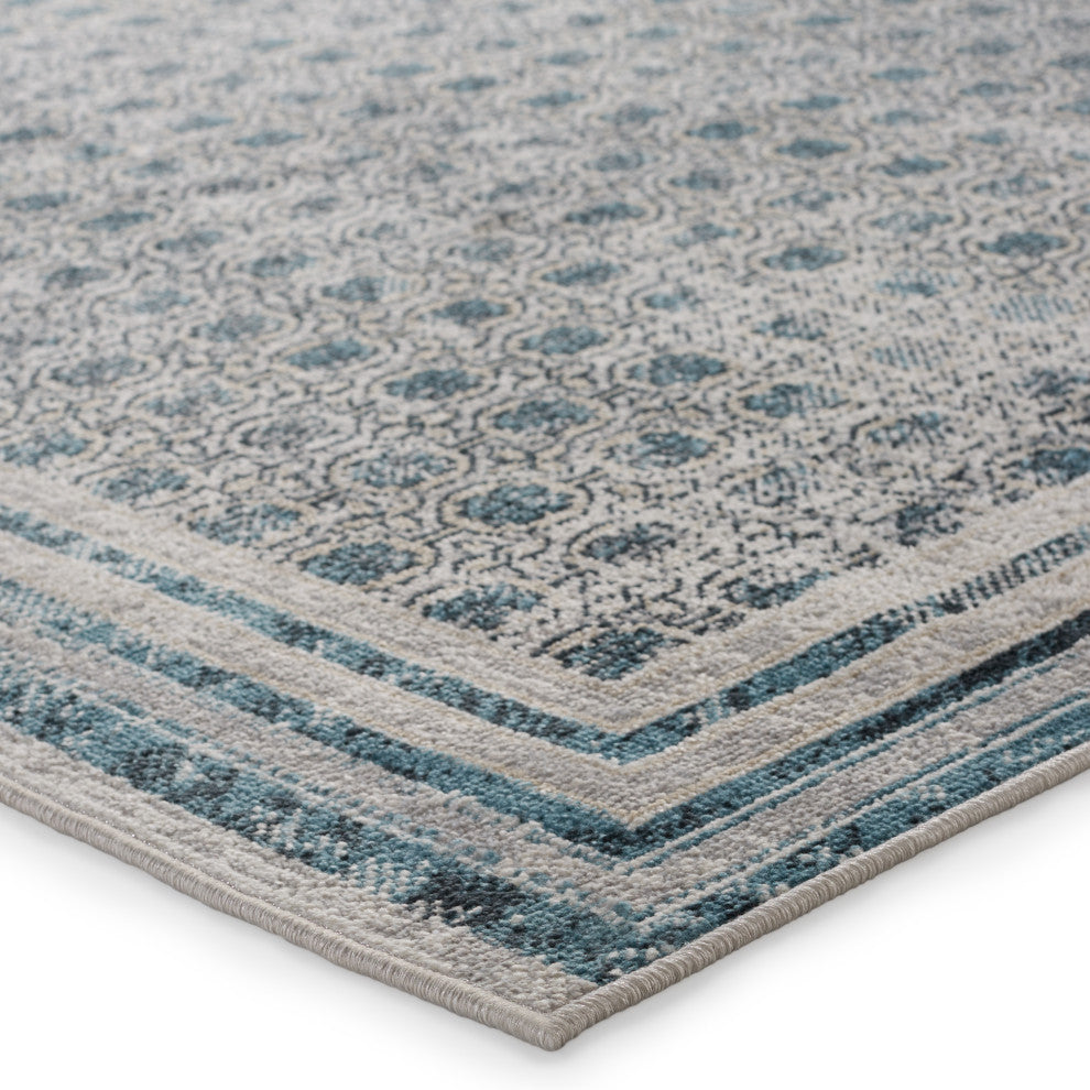 Machine Washable Vibe by Jaipur Living Allora Trellis Light Gray/ Blue Area Rug