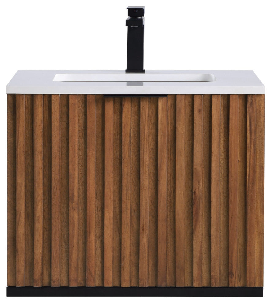 Terra Bathroom Vanity, Walnut/Matte Black With White Quartz, 24", White Quartz Top