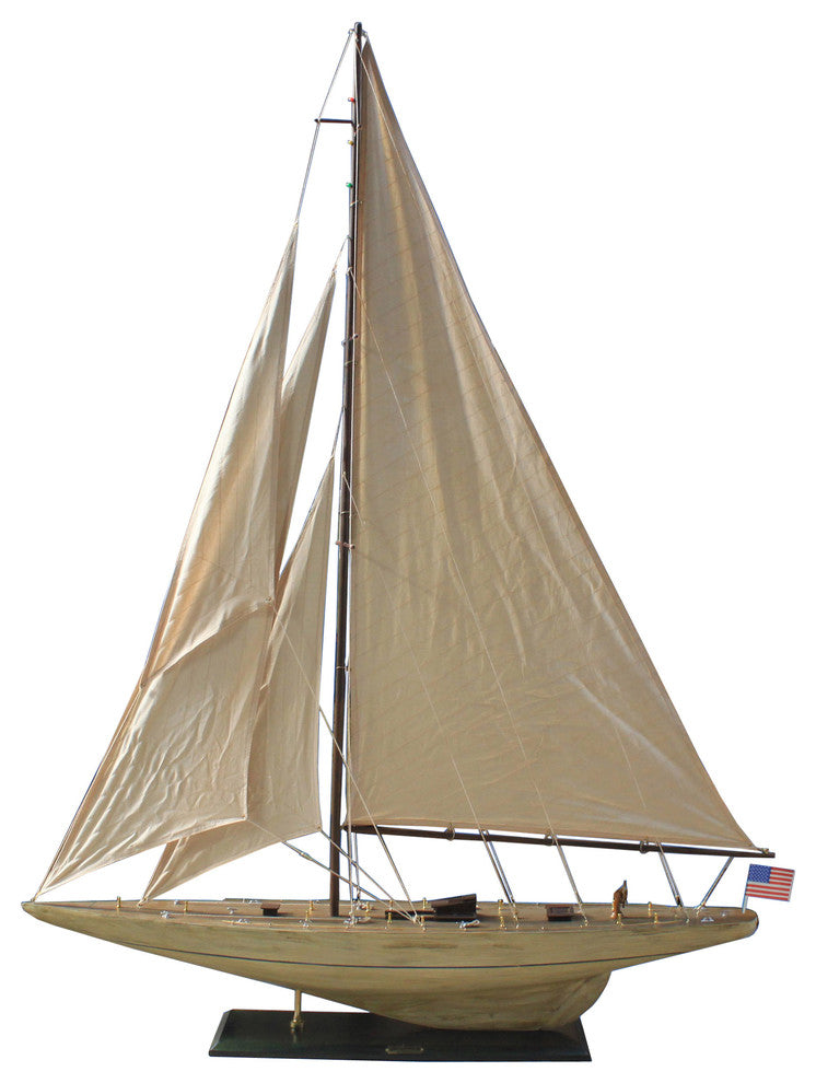 Rustic Intrepid, Wooden Vintage Sailboat, 60"