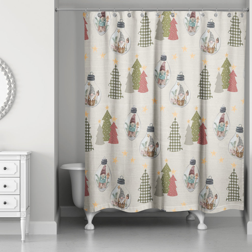 Cream Tree and Globe Pattern 71x74 Shower Curtain
