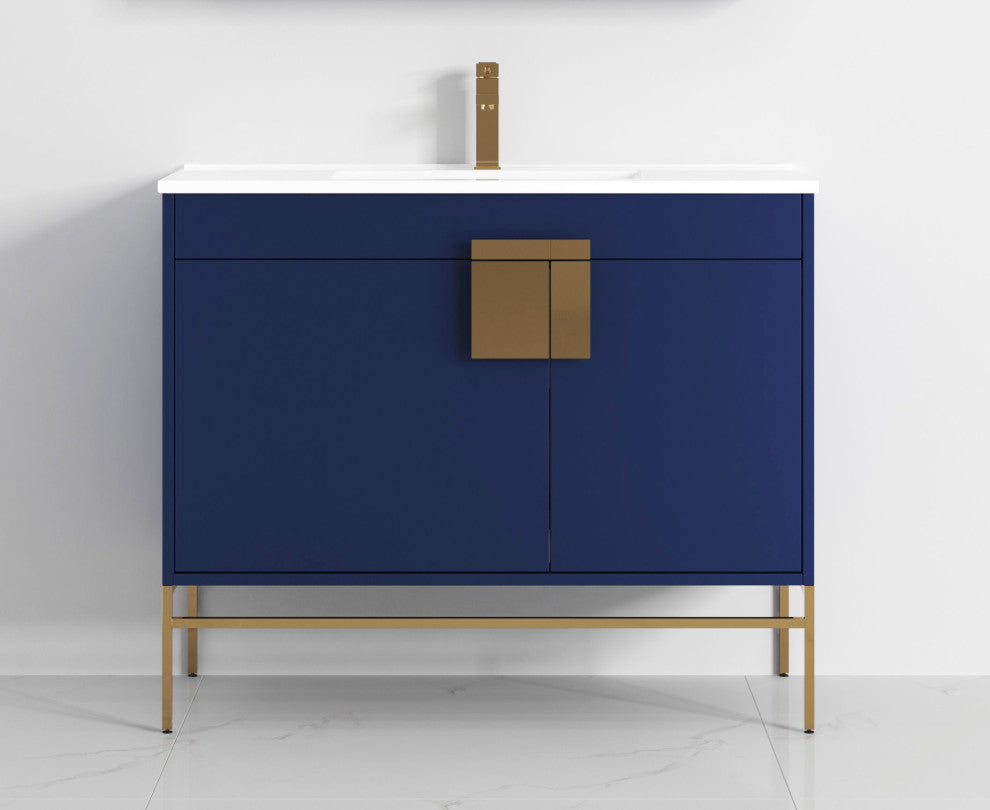 Kuro Contemporary Navy Blue Bath Vanity, 40", No Medicine Cabinet