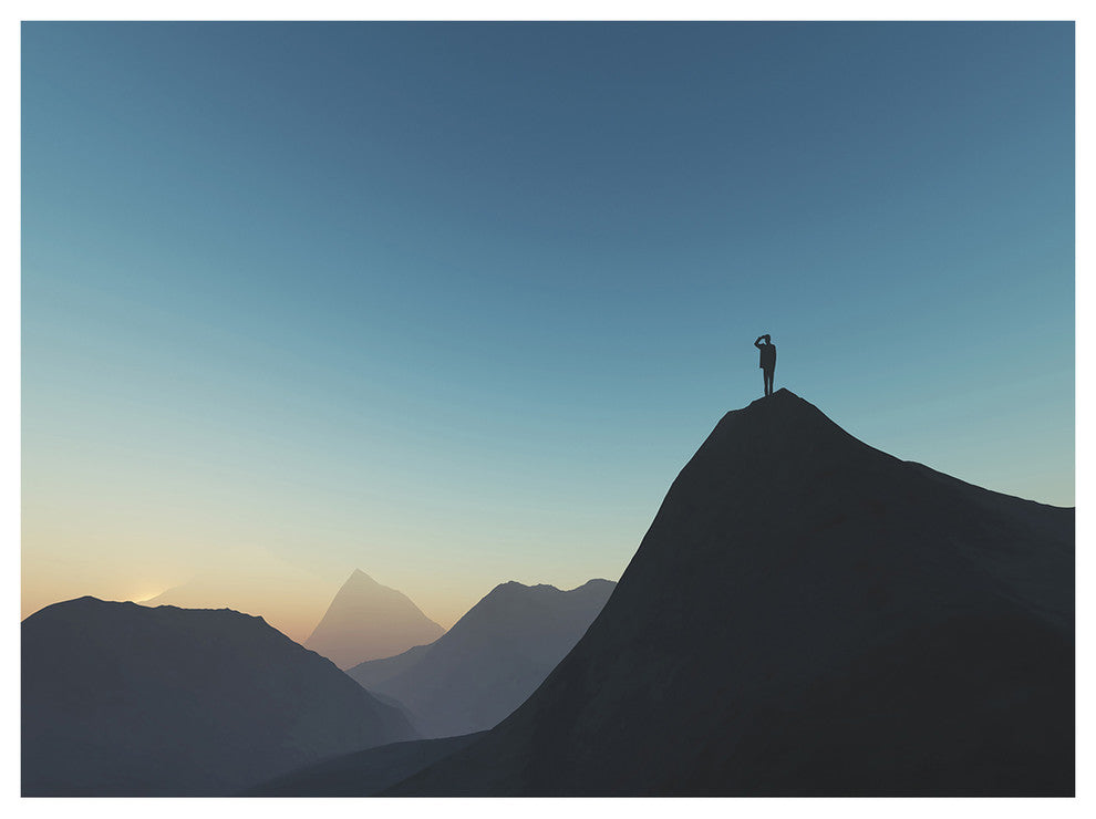 Man Looking from Mountain, Landscape Canvas Art Print, 40"x30"
