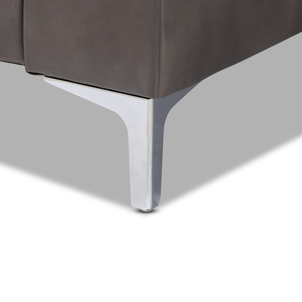 Rayan Modern Grey Faux Leather Upholstered Silver Finished Metal Loveseat