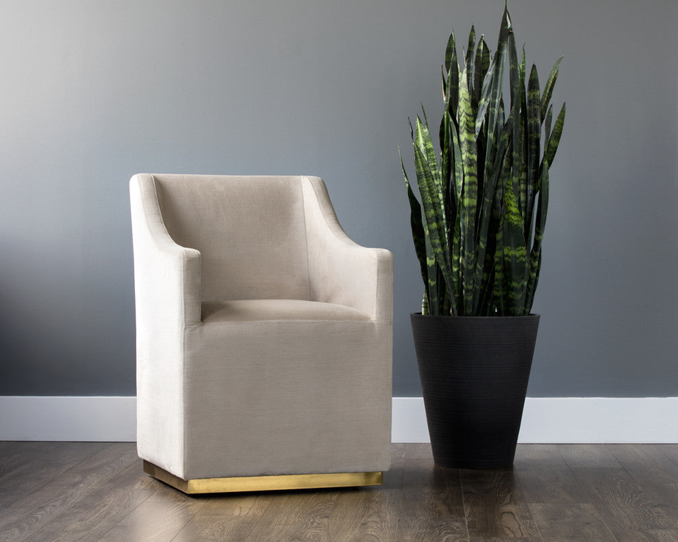 Zane Wheeled Brushed Brass Lounge Chair, Pimlico Prosecco