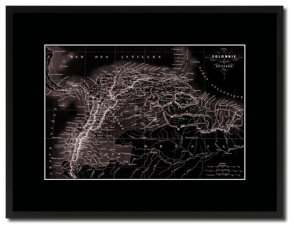 Columbia Venezuela Guianna Vintage Vivid Sepia Map Canvas, 16"x21"