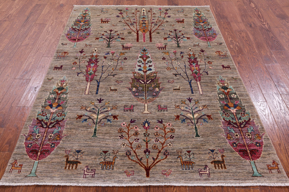 5' 1" X 6' 9" Tribal Persian Gabbeh Handmade Wool Rug Q9978