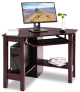 Costway Wooden Corner Desk With Drawer Computer PC Table Office Room Brown