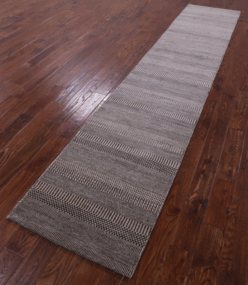 2' 5" X 12' 1" Hand Knotted Savannah Grass Wool and Silk Runner Rug Q11970