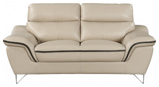 2-Piece Indoor Beige Genuine Leather Five Person Seating Set