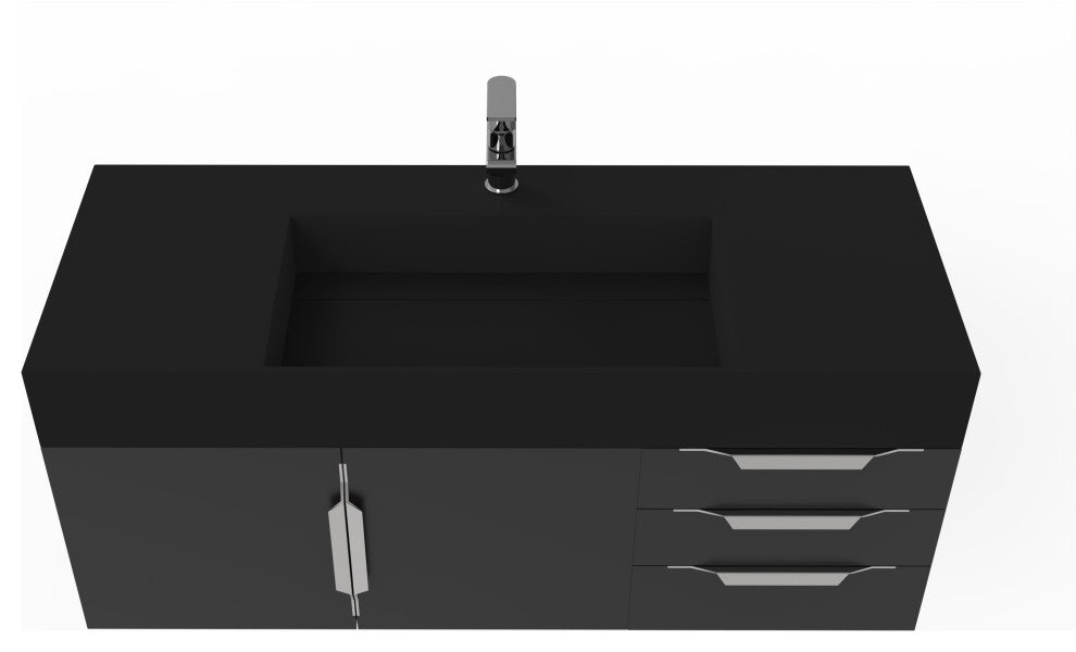 CastelloUSA Amazon 48" Wall Mounted Vanity Set, Black, Black Top, Brushed Nickel
