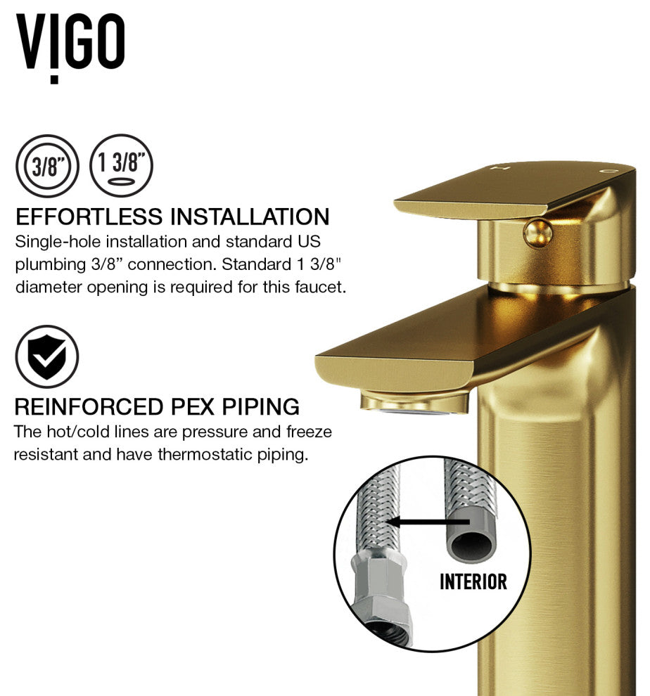 VIGO Norfolk 11" H Single Handle Single Hole Bathroom Vessel Faucet, Matte Brushed Gold