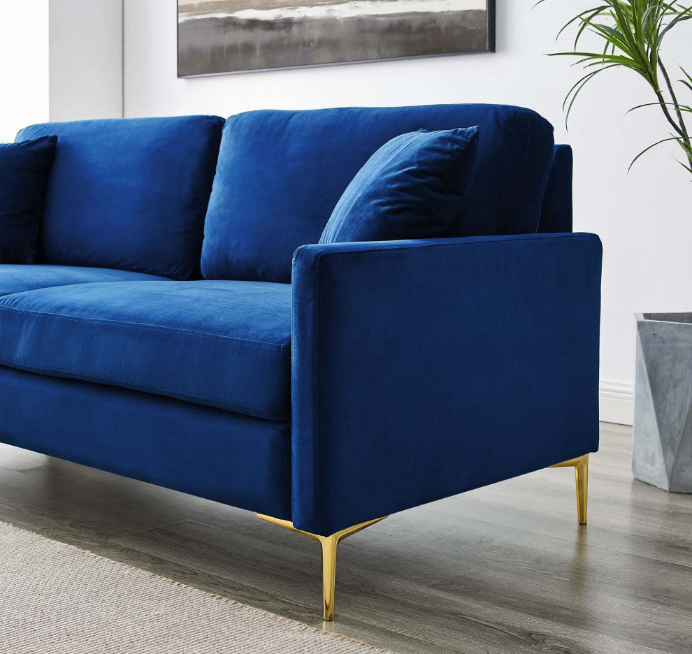 Sofa, Velvet, Blue Navy, Modern, Living Lounge Room Hotel Lobby Hospitality