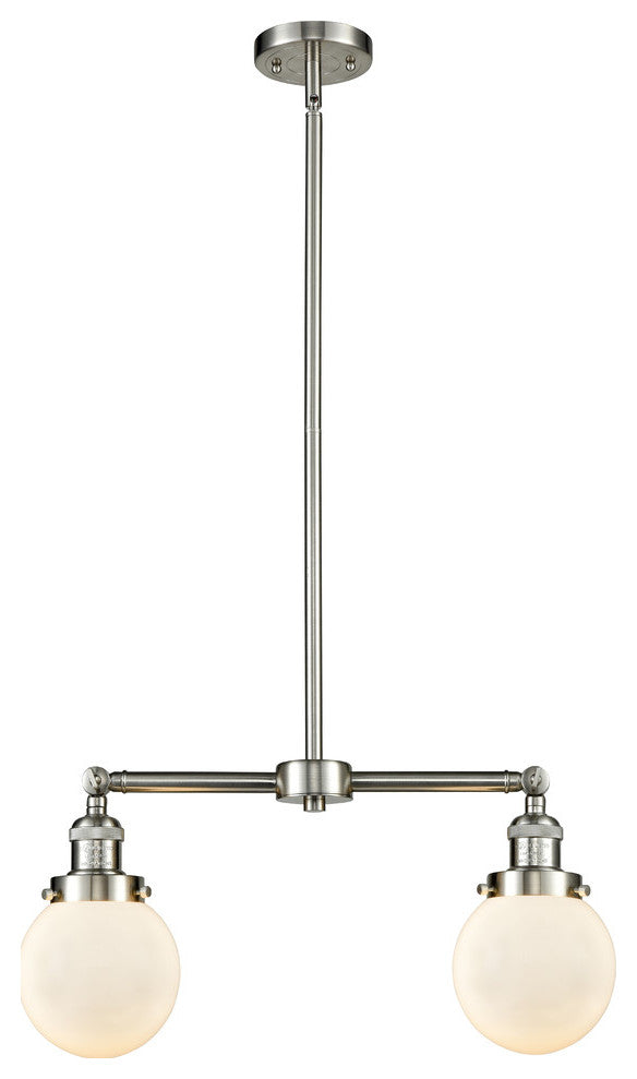 2-Light Beacon 23" Chandelier, Brushed Satin Nickel, Shade: Gloss White