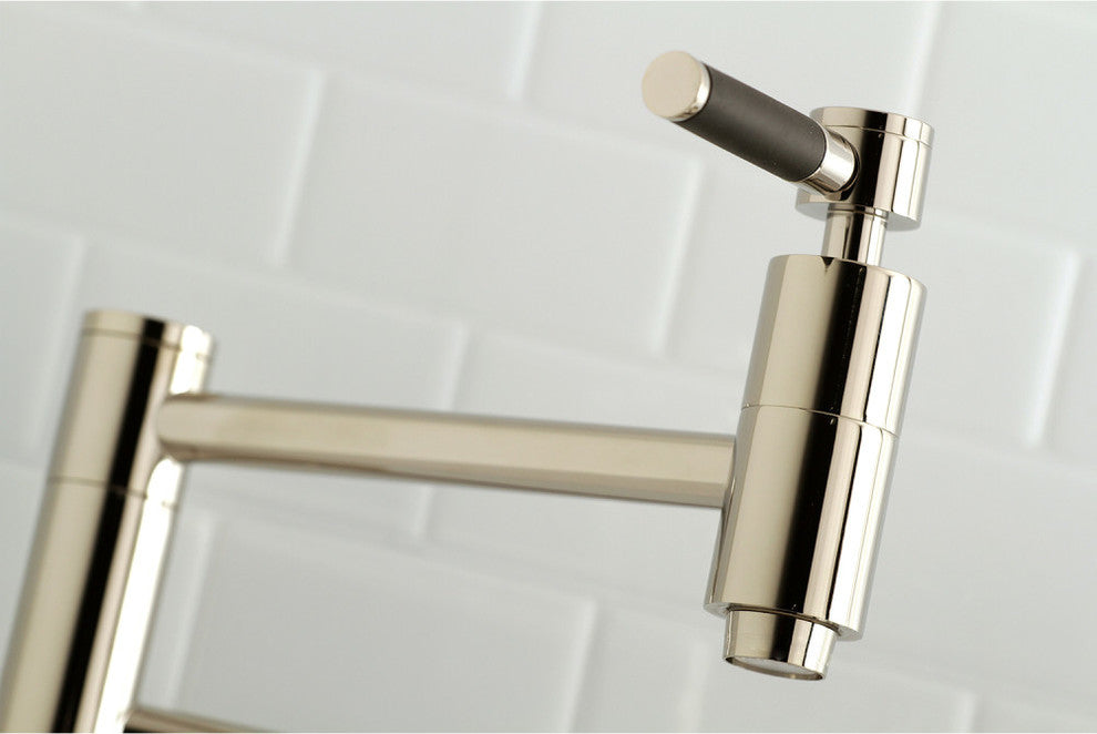 Kingston Brass Wall Mount Pot Filler Kitchen Faucet, Polished Nickel