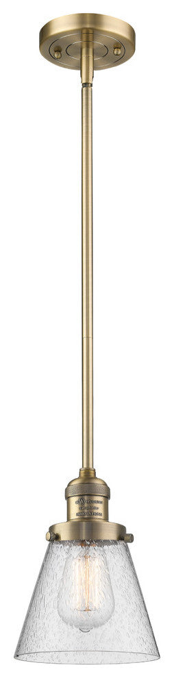 1-Light Small Cone 6" Pendant, Brushed Brass, Glass: Seedy