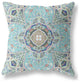 18" Aqua Blue Floral Geometric Suede Throw Pillow