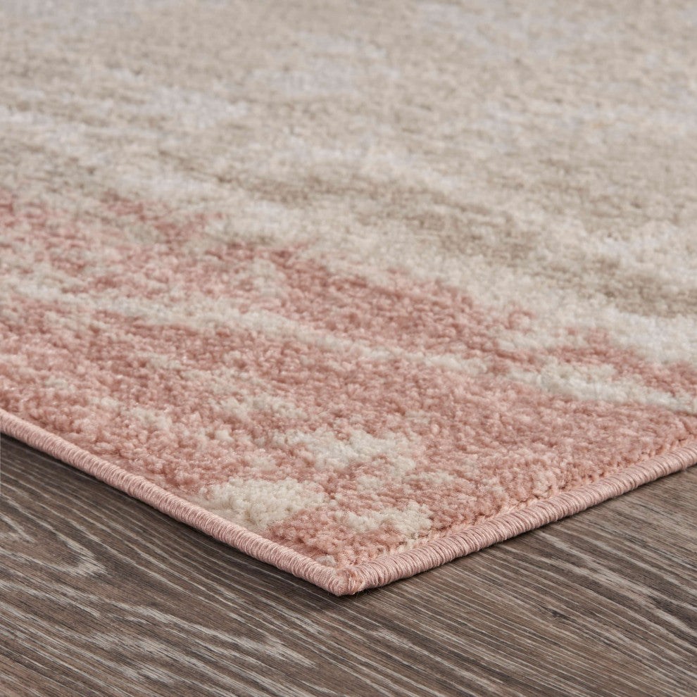 5" x 7" Blush and Beige Abstract Strokes Area Rug