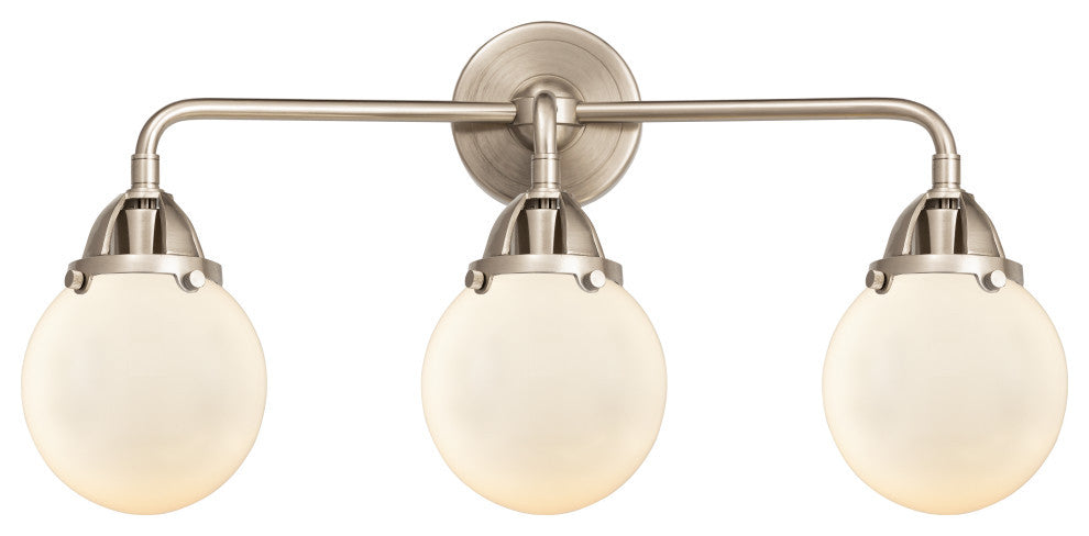 Beacon Bath Vanity Light, Brushed Satin Nickel, Matte White, Matte White