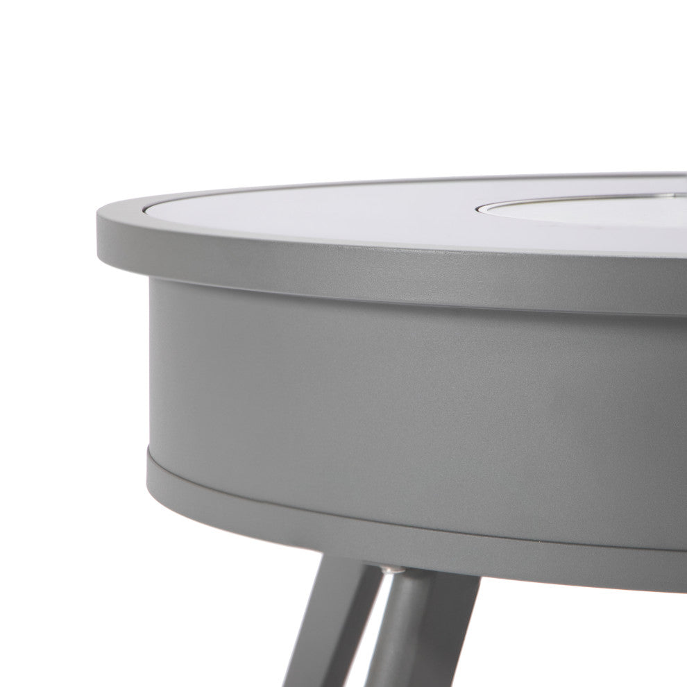 Leisuremod Walbrooke Patio Round Fire Pit Table With Aluminum Frame, Gray