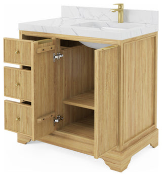 Austin 36 Right Offset Bath Vanity in Light Natural Teak 1.5" Empira Quartz