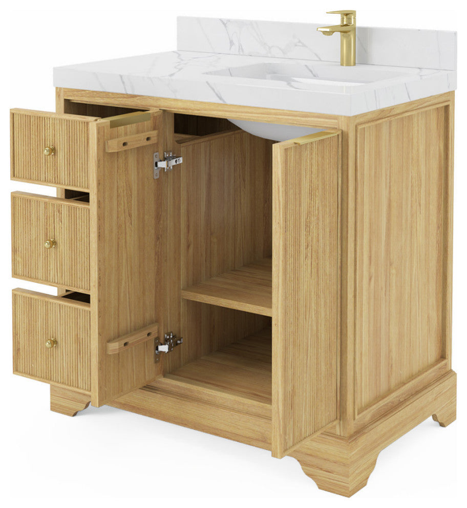 Austin 36 Right Offset Bath Vanity in Light Natural Teak 1.5" Empira Quartz