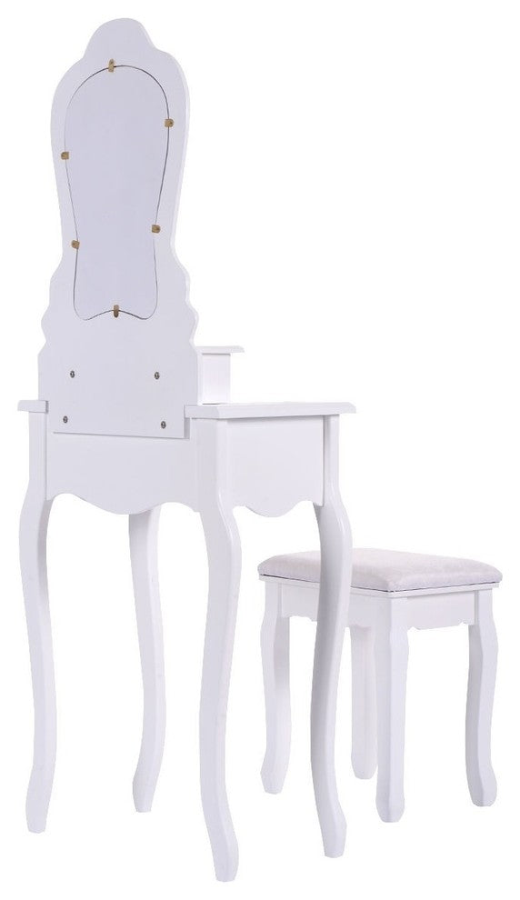 Modern Compact Vanity Makeup Dressing Table Stool Set, White