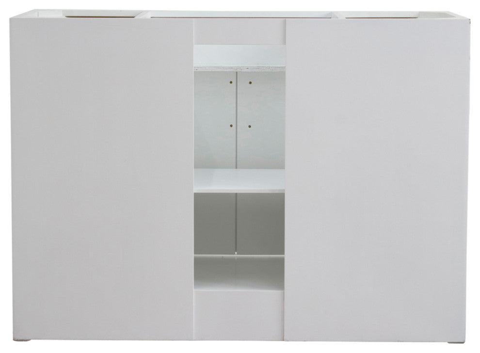 49" Single Sink Vanity, White Finish With Black Galaxy Granite And Round Sink