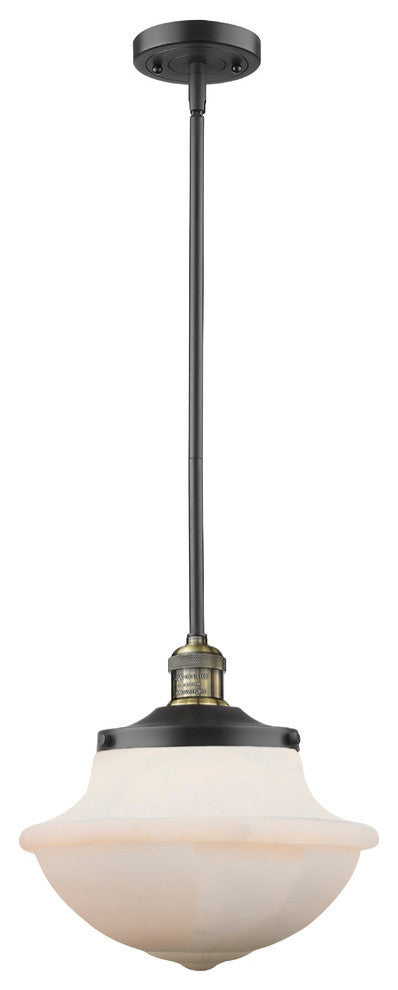 Large Oxford 1-Light Mini Pendant, Black Antique Brass, Matte White