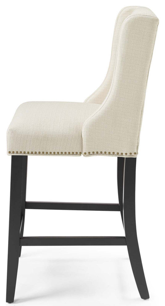 Counter Stool Chair, Fabric, Wood, Beige, Modern, Bar Pub Cafe Bistro Restaurant