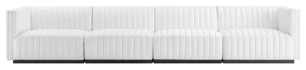 Conjure Channel Tufted Upholstered Fabric 4-Piece Sofa, Black White