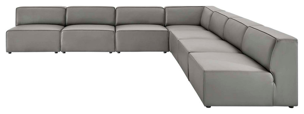 Sectional Sofa Set, Faux Vegan Leather, Gray, Modern, Lounge Hospitality