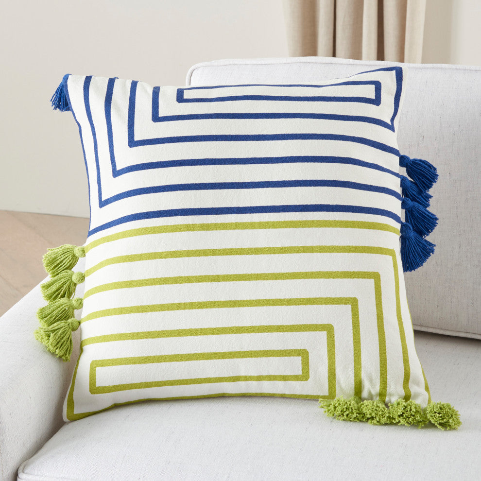 Mina Victory CN029 Throw Pillow, Lime/Blue, 18"X18"