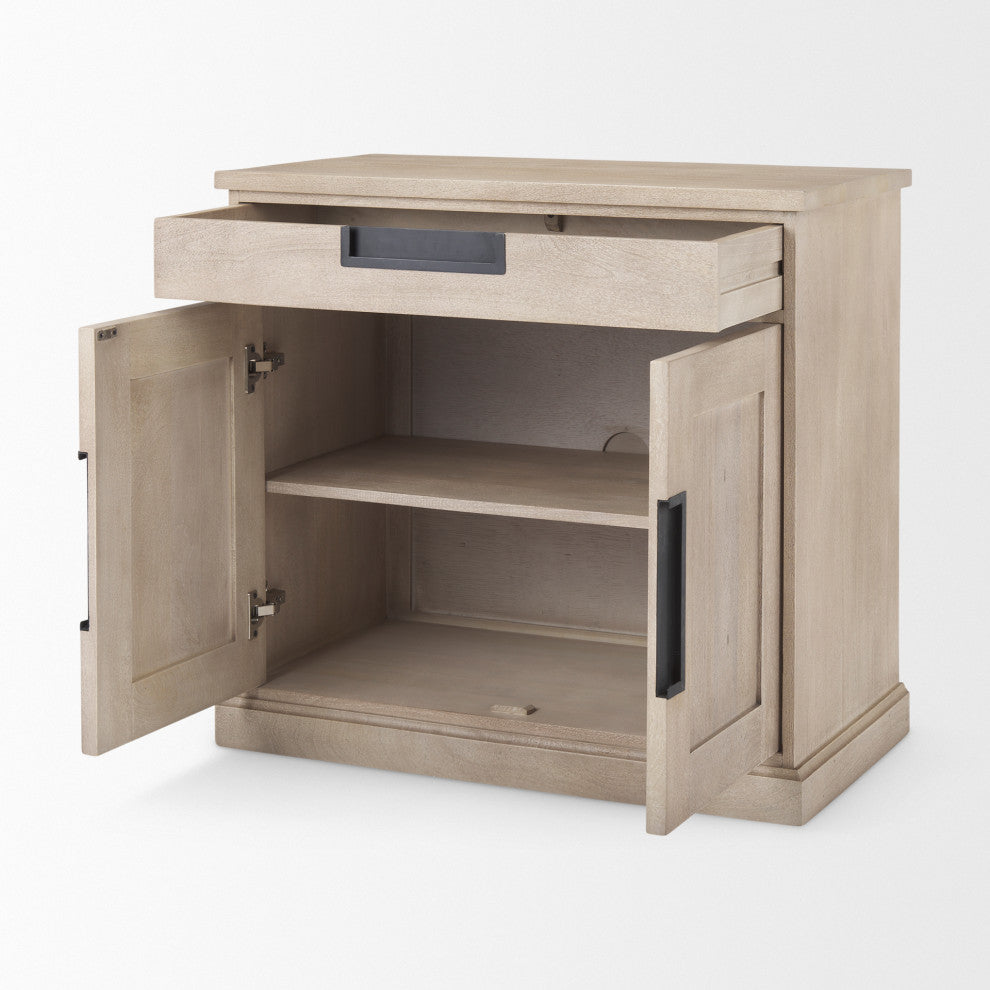 Braxton Beige Solid Wood With Black Accents Accent Cabinet