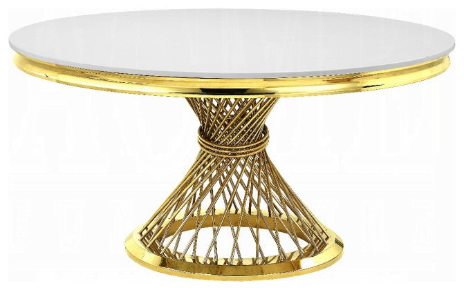 Acme Fallon Dining Table, Faux Marble Top & Mirrored Gold Finish