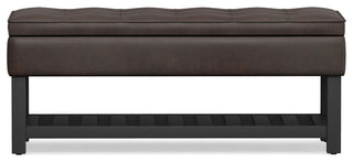 Cosmopolitan Storage Ottoman Bench With Open Bottom, Distressed Brown Faux Leather