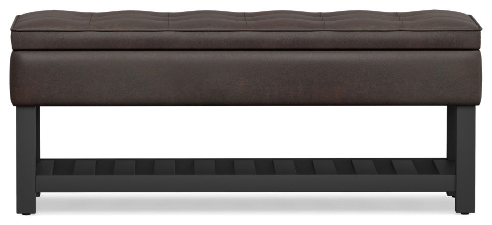 Cosmopolitan Storage Ottoman Bench With Open Bottom, Distressed Brown Faux Leather
