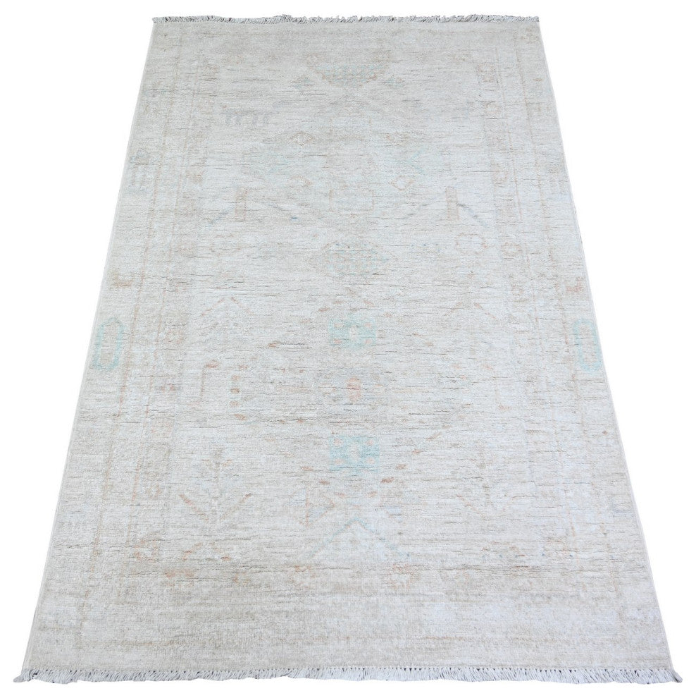 Cascading White White Wash Peshawar Hand Knotted Wool Oriental Rug  2'11"x4'9"